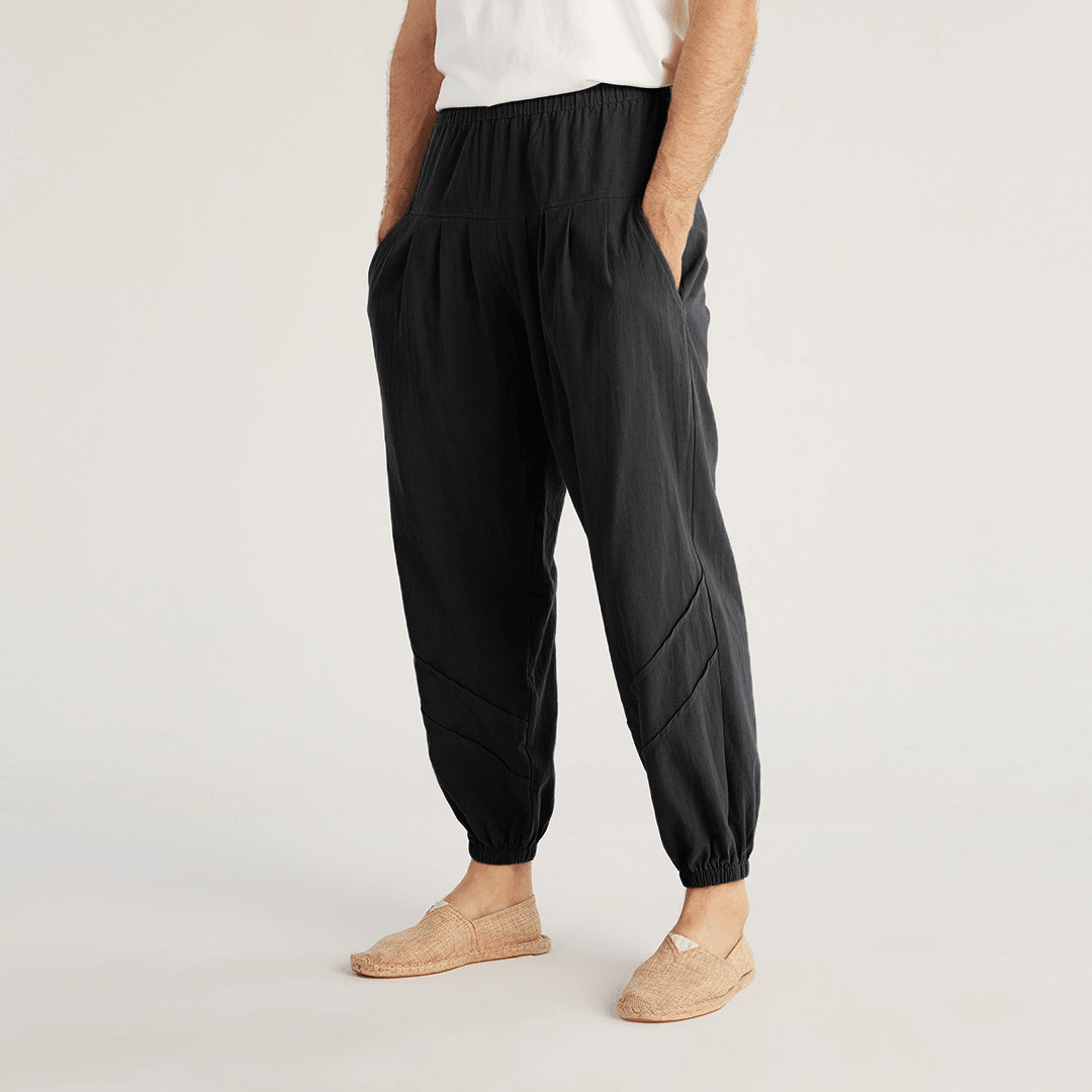 Mens 100% Cotton Solid Color Elastic Waist Jogger Pants - MRSLM