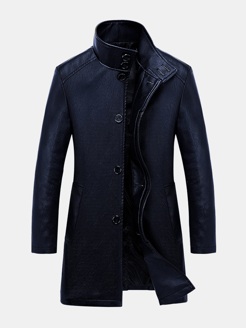 Men'S Mid-Long Casual Business Thicken Warm Stand Collar Jacket - MRSLM