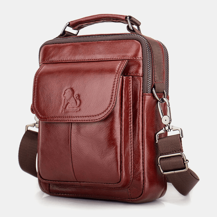 Men Genuine Leather Retro Business Leather Shoulder Bag Crossbody Bag - MRSLM