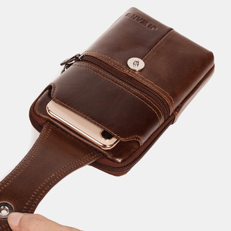 Men Genuine Leather Belt Phone Bag Casual Crossbody Bag Shoulder Bag - MRSLM