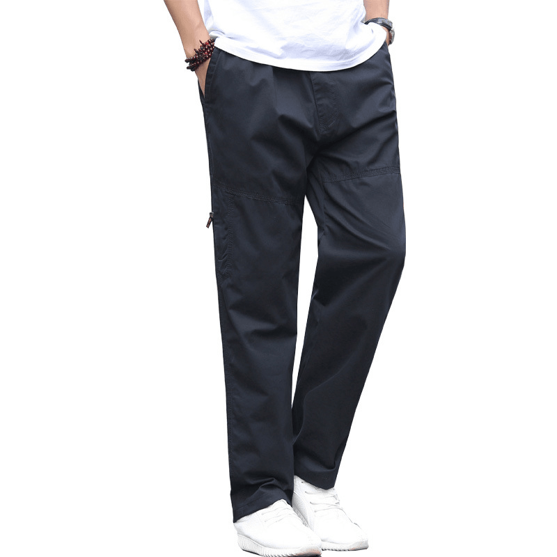 Men'S Casual Pants New Men'S Cotton Straight Casual Long Pants Middle-Aged Large Size Loose Men'S Trousers - MRSLM