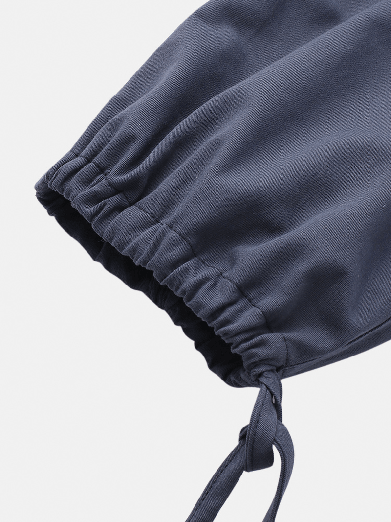 Mens 100% Cotton Multi-Pocket Drawstring Navy Jogger Pants - MRSLM
