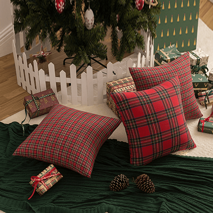 1PC Square Pillow Case Christmas Scottish Plaid Throw Waist Cushion Cover 18" - MRSLM