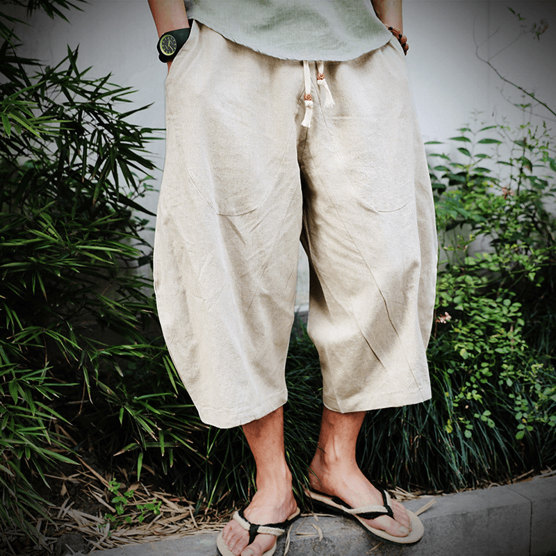 Cotton and Linen Harem Pants Linen Low End Wide Leg Suspender Pants - MRSLM