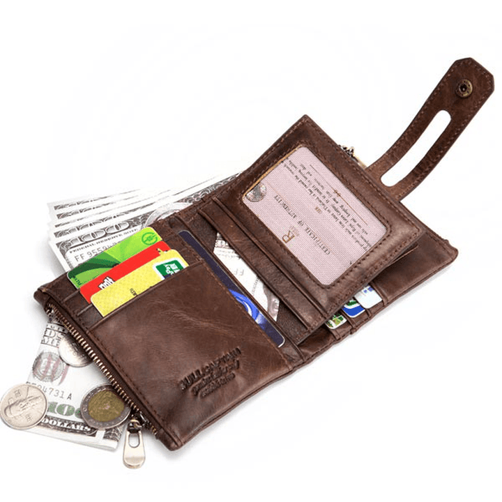Bullcaptain RFID Antimagnetic Vintage Genuine Leather 14 Card Slots Coin Bag Wallet - MRSLM
