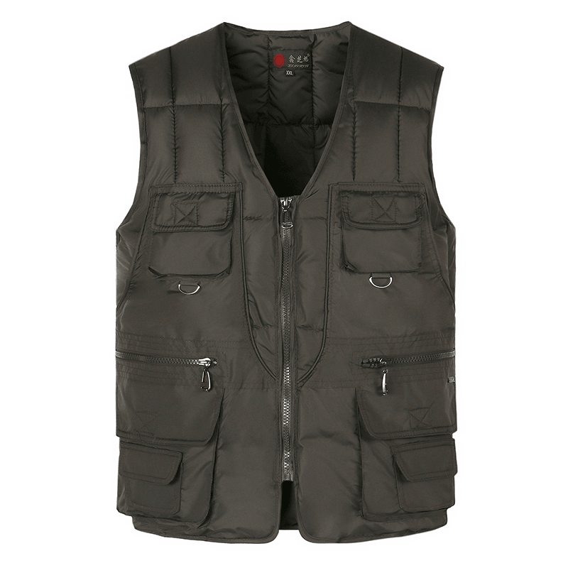 Mens Casual Loose Fit V Neck Multi Pockets Solid Color Autumn Winter Vest - MRSLM