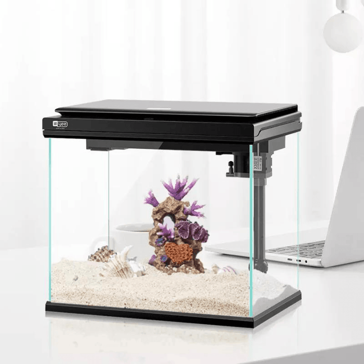 YEE 380 Fish Tank Mini Aquarium with 4 LED Light Modetemperature Display - MRSLM