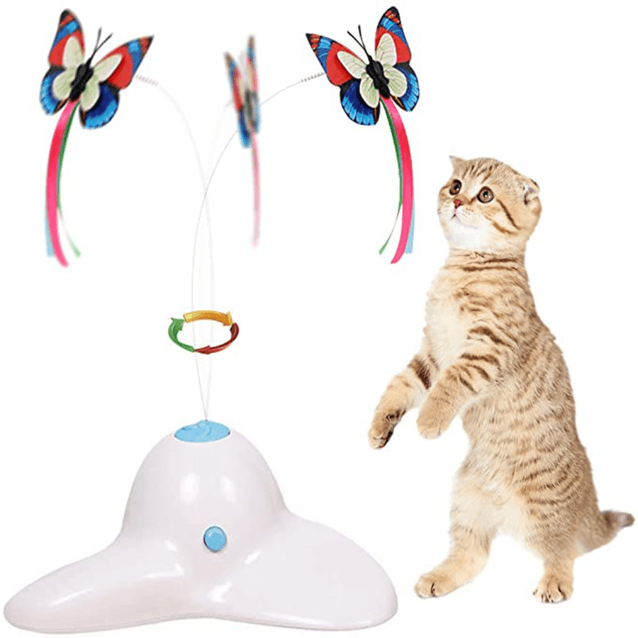 Electric Vibrate Rotating Cat Toys Funny Exercise Cat Toys Teaser with Butterfly Replacement for Pet Toy - MRSLM