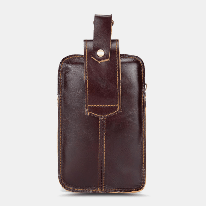 Men Genuine Leather Zipper Hasp Large Capacity Vintage 6.5 Inch Phone Bag Waist Bag - MRSLM