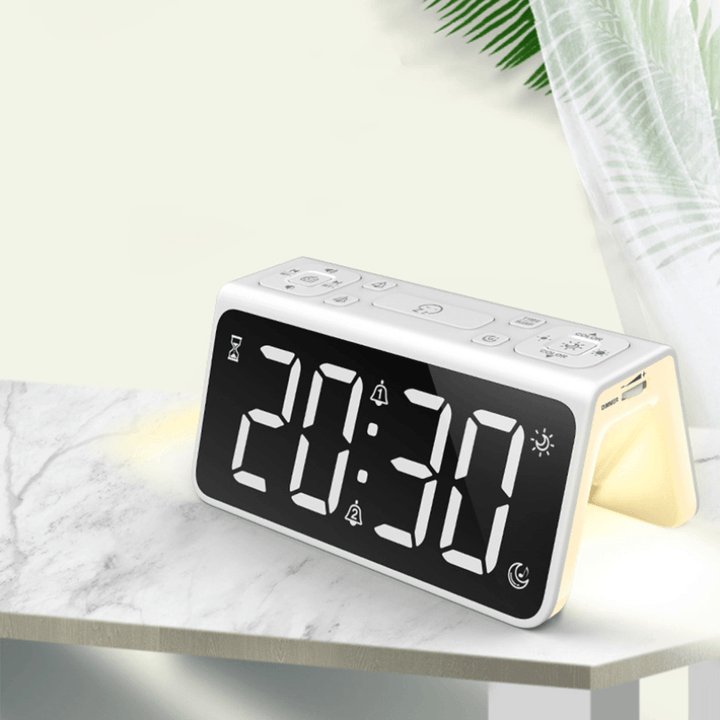 T8 Multifunctional LED Digital Display Mirror Alarm Clock USB Charging Smart Sensor Wake-Up Light Night Light Alarm Clock for Home Decor - MRSLM