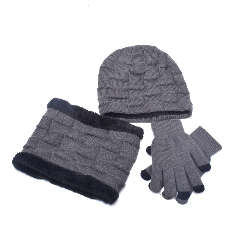 Hat Scarf Gloves Three-Piece Suit plus Velvet Knitted Outdoor Warmth - MRSLM