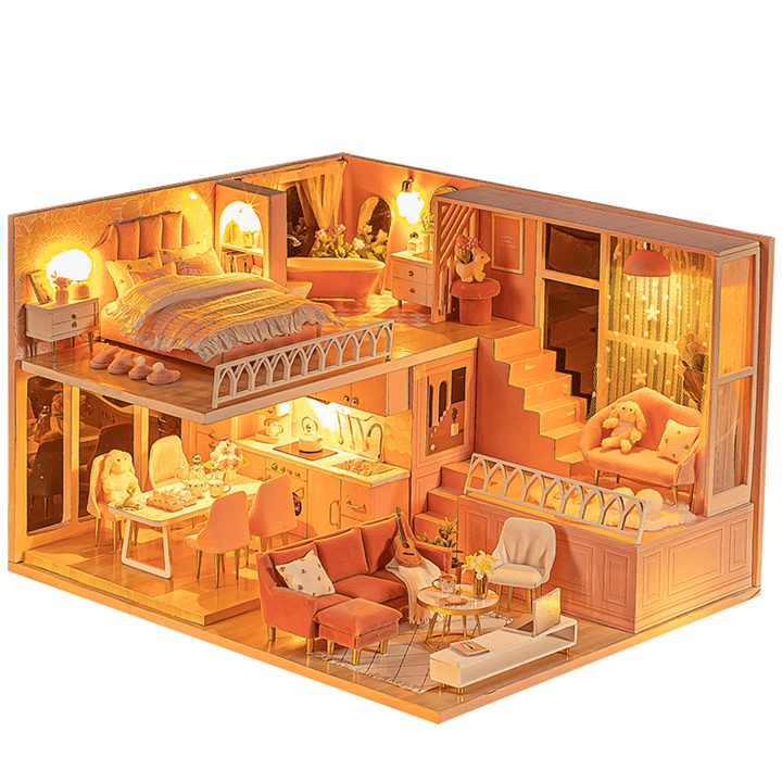 1:24 Wooden 3D DIY Handmade Assemble Miniature Doll House Kit Toy with Furniture for Kids Gift Collection - MRSLM