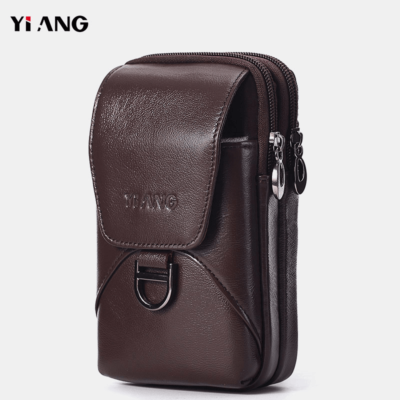 Men Genuine Leather Multifunctional Waist Bag Phone Bag - MRSLM