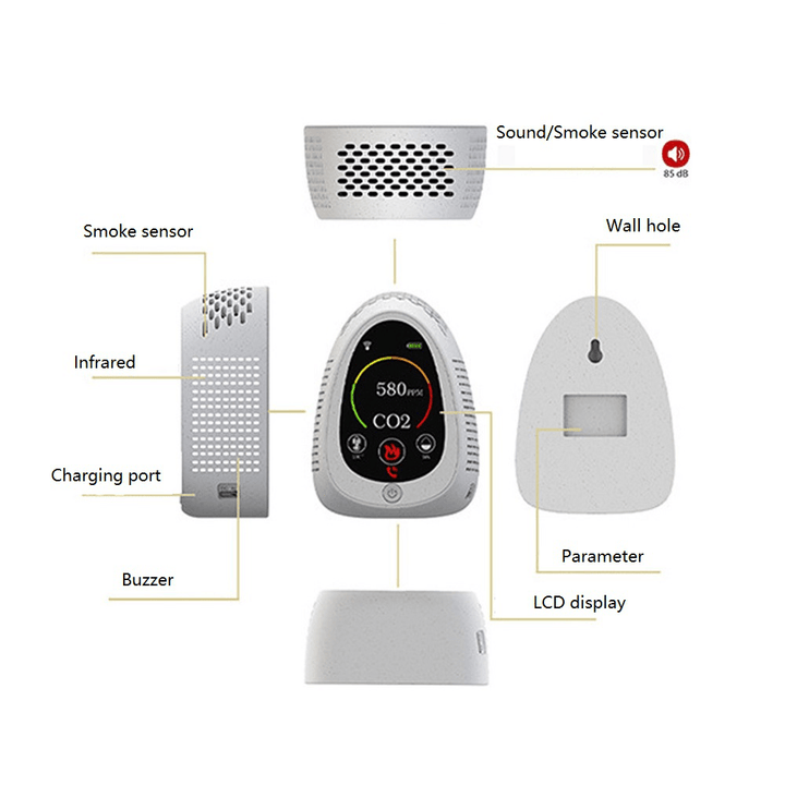 ZN-AZ-CO2-033 5 In1 Tuya Smart Laser Infrared Sensor for Carbon Dioxide Smoke Alarm Temperature and Humidity Tester - MRSLM