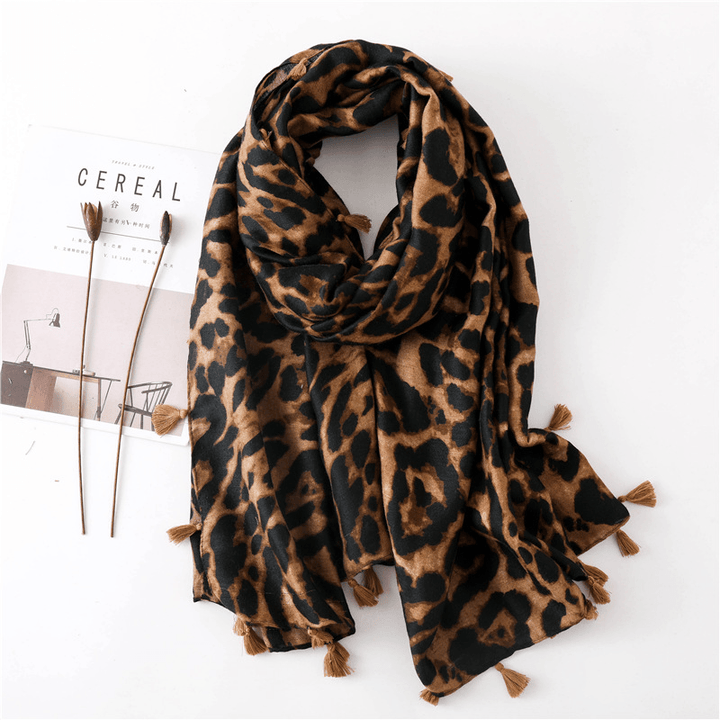 Leopard Print Cotton and Linen Silk Scarf Dual-Use Shawl - MRSLM