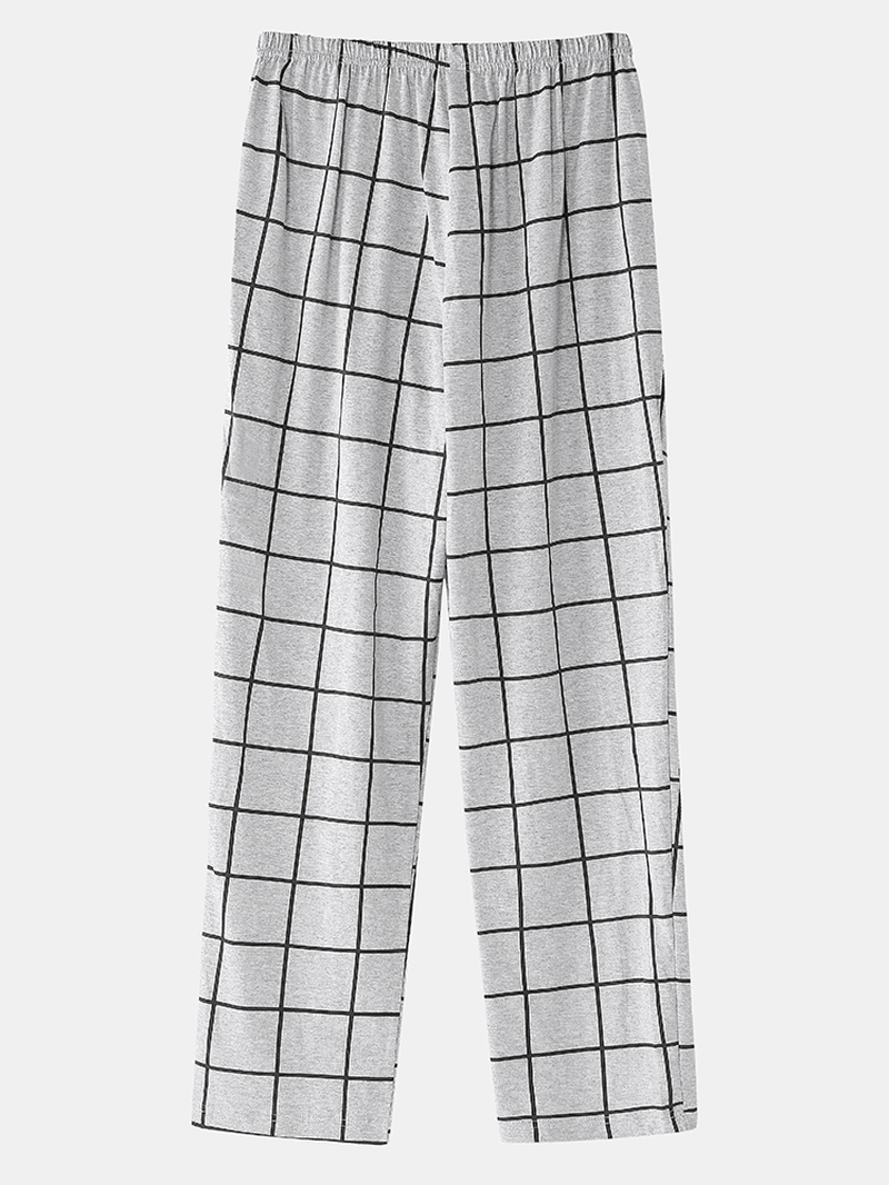 Mens 100% Cotton round Neck Top Plaid Pants Home Comfy Pajamas Set - MRSLM