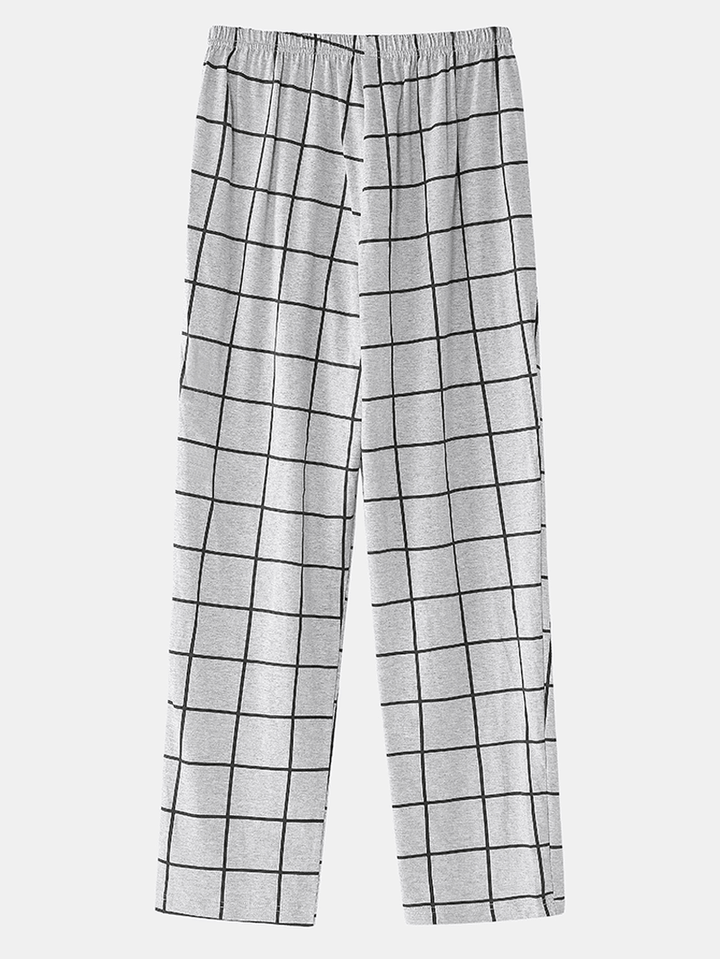 Mens 100% Cotton round Neck Top Plaid Pants Home Comfy Pajamas Set - MRSLM
