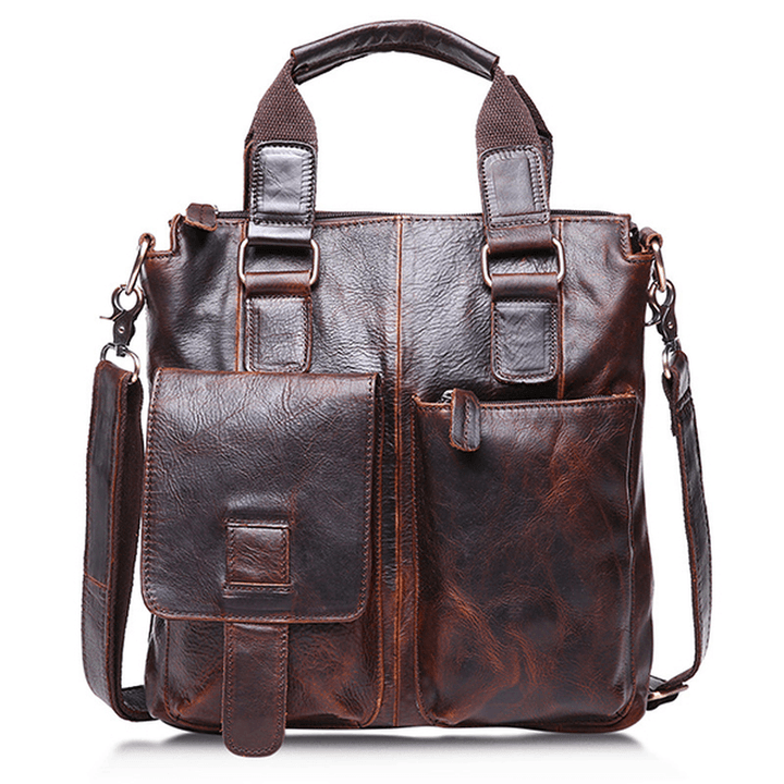 Ekphero® Retro Mens Bag Fashion Business Handbag Durable Real Leather Shoulder Bag - MRSLM