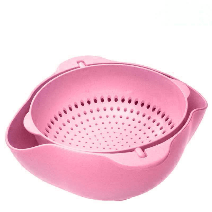 Kitchen Double Drain Basket 360° Rotation Fruit Vegetable Bowl Noodles Rice Washing Strainer Home Pool Drainer Organizer - MRSLM