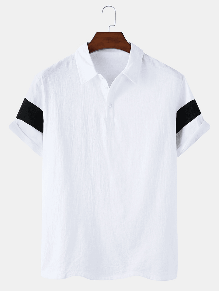 Mens Color Block Cotton Half Open Button Short Sleeve Casual Golf Shirts - MRSLM