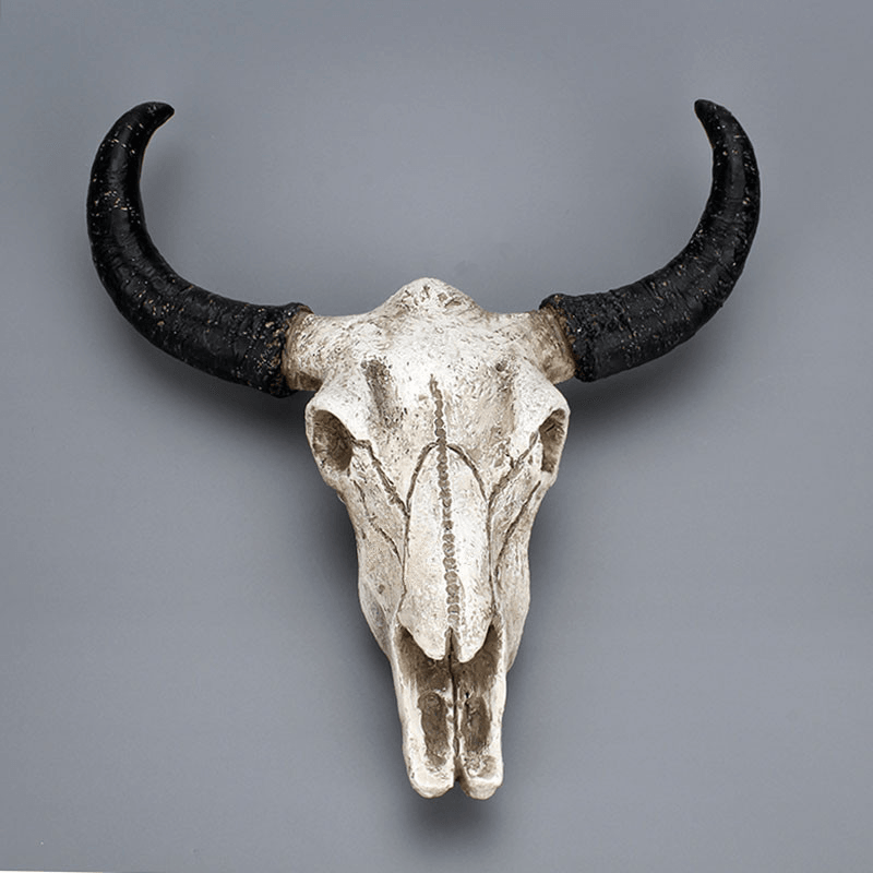 Halloween Long Horn Skull Resin Cow Skull Sculpture Statue Wall Decorations Horns Wall Mount Home Bar Wall - MRSLM
