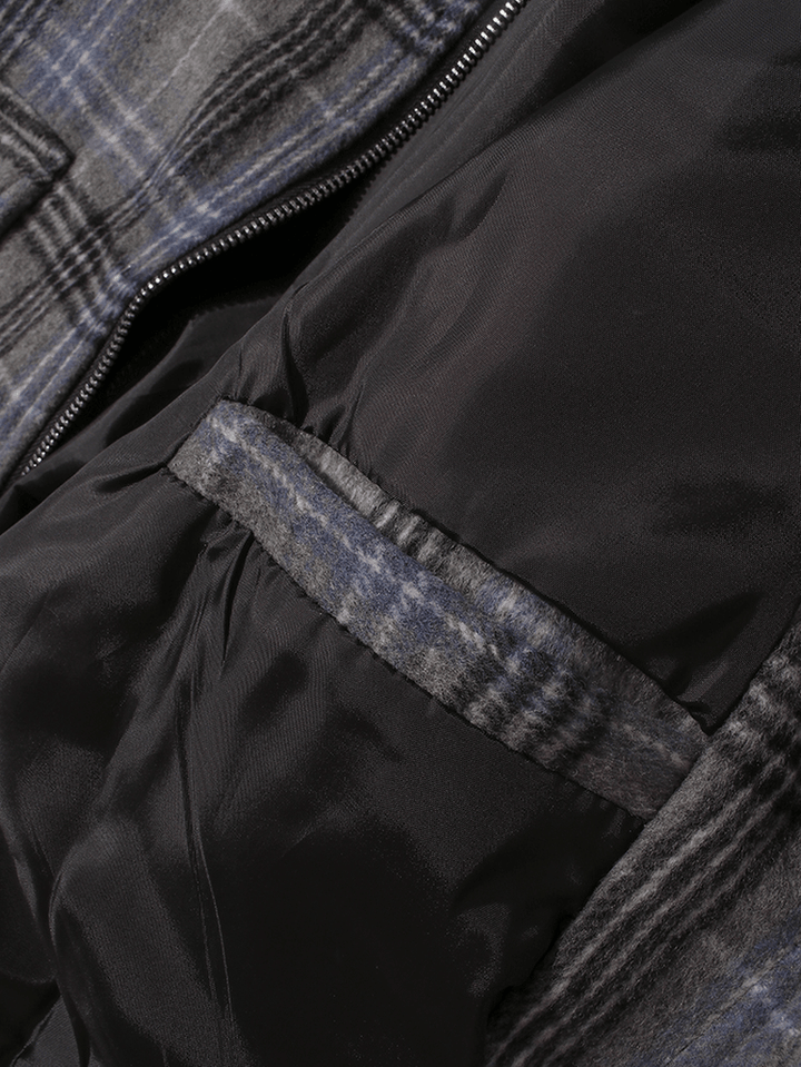 Mens Letter Print Plaid Zipper Warm Long Sleeve Jacket with Pocket - MRSLM