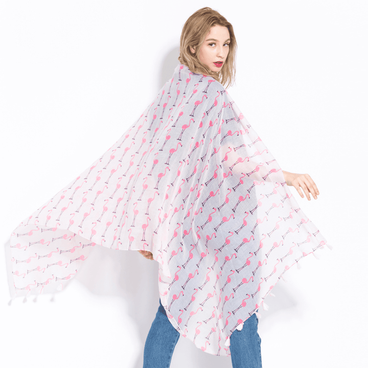 Long Cotton and Linen Flamingo Scarf - MRSLM