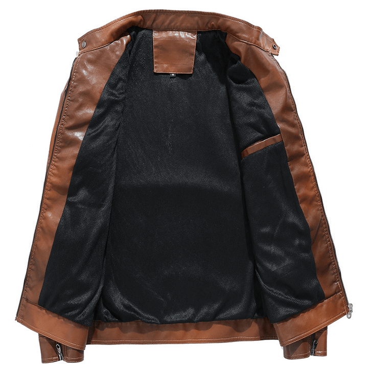 Men'S Gradient PU Stand Collar Leather Jacket - MRSLM