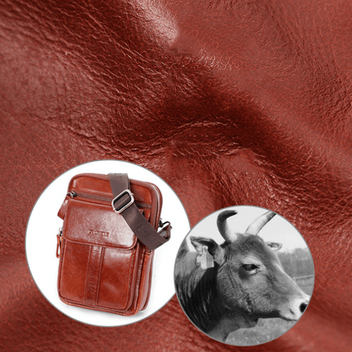 Men Genuine Leather Retro Business Multi-Function Chest Bag Shoulder Bag Cross Body Bag - MRSLM