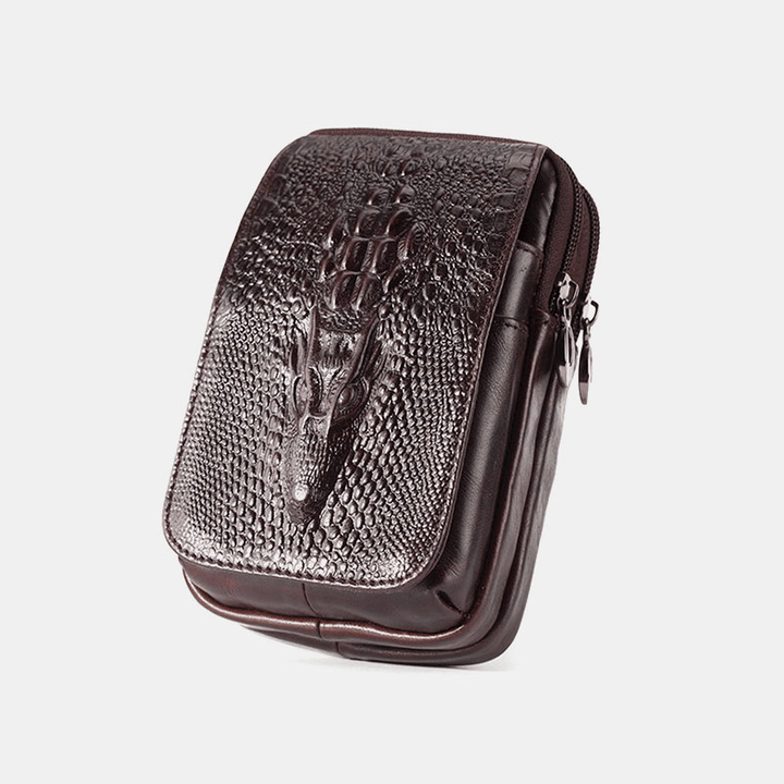 Men EDC Genuine Leather Retro 5.5 6.5 Inch Phone Holder Waist Belt Bag - MRSLM