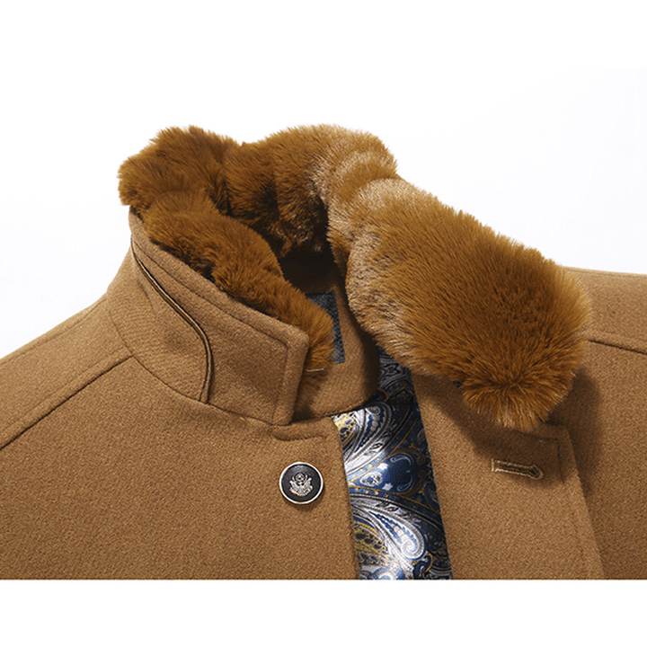 Woolen Overcoat Detachable Fleece Collar Stylish Slim Jacket - MRSLM