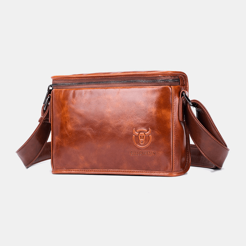 Men Genuine Leather Anti-Theft Wear-Resistant 7.9 Inch Ipad Vintage Square Bag Crossbody Bag Shoulder Bag - MRSLM