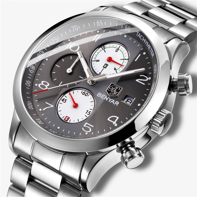 BENYAR 5133 Fashion Men Watch Chronograph Waterproof Luminous Display Full Steel Quartz Watch - MRSLM