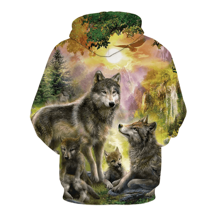 Color Wolf Digital 3D Printed Hooded Sweatshirt - MRSLM