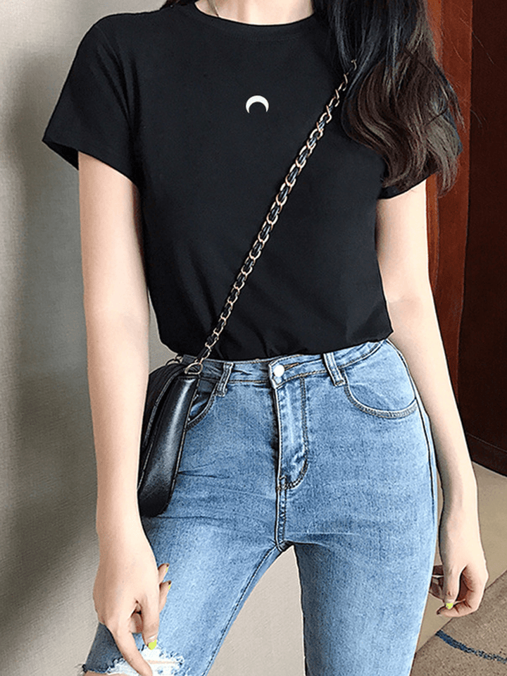 Short Sleeve O-Neck Crescent Casual T-Shirts for Women - MRSLM