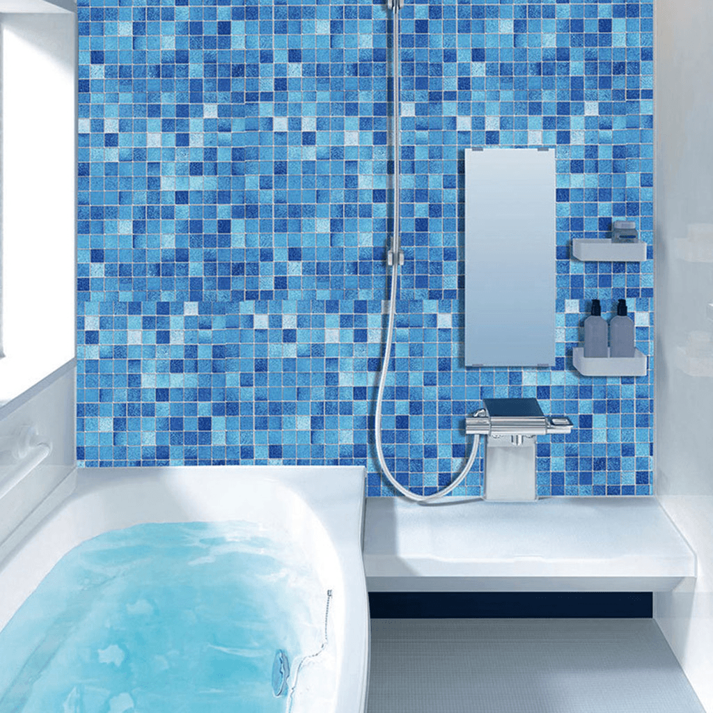 H1379 Blue Modern Style Self Adhesive Wallpaper Roll for Bathroom PVC Waterproof Film Patch Wall Sticker - MRSLM