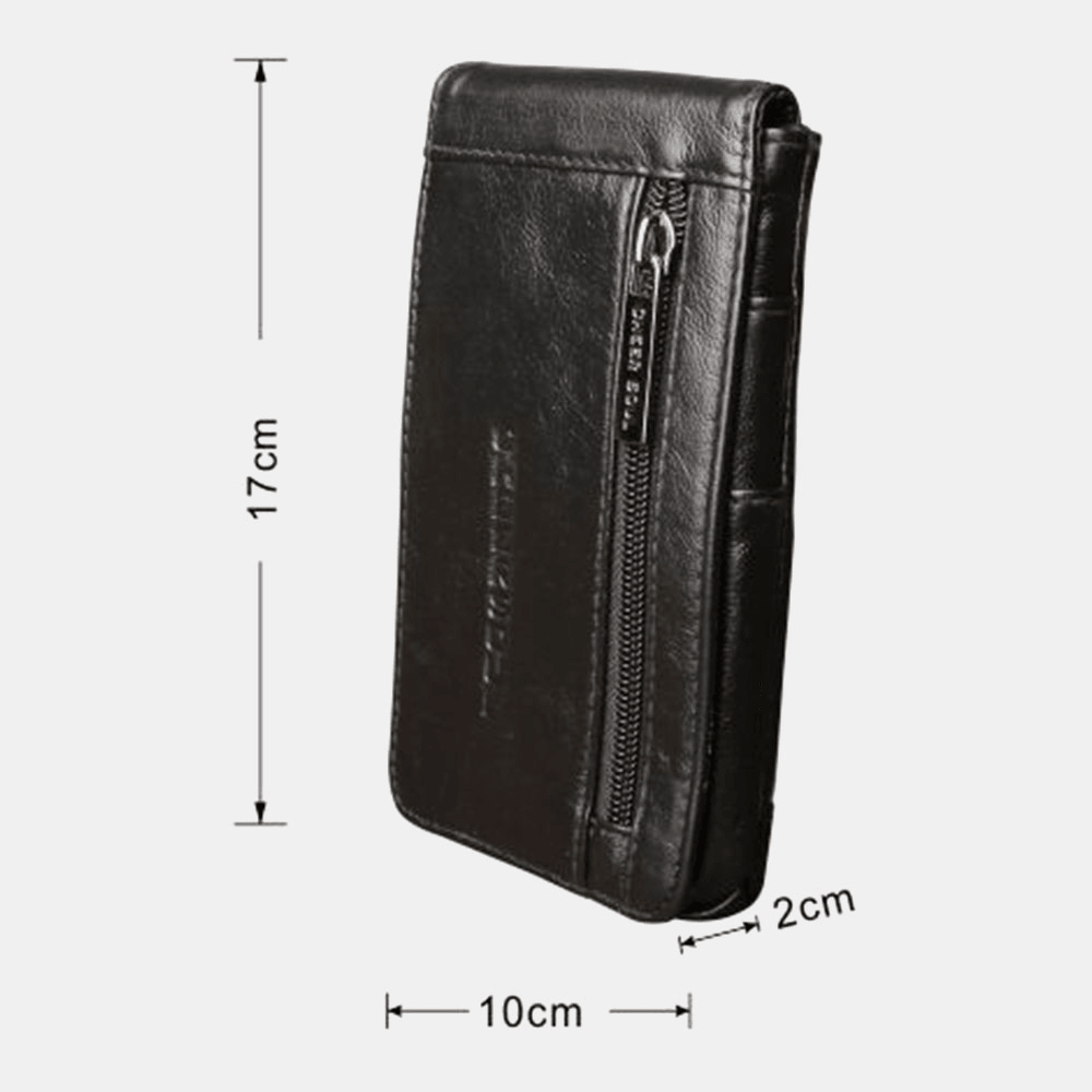 Men Retro Cowhide Waist Bag Retro Casual 5.5/6.3 Inch Phone Bag Front Zipper Pocket Belt Bag - MRSLM