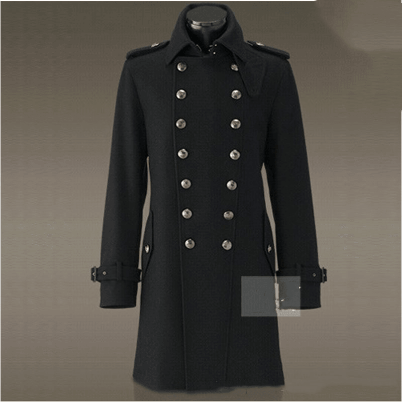 World War II Coat Woolen Coat Casual Windbreaker Korean Style Slim Long Warm Woolen Coat Metal Caviar - MRSLM