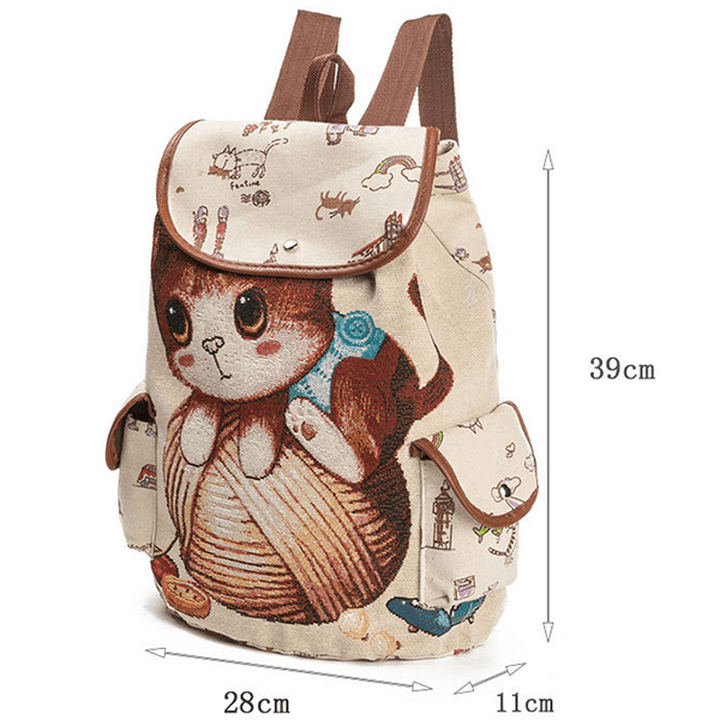 Canvas Casual Cartoon Cat Pattern School Bag Backpack Shoulder Bags Student Bags - MRSLM