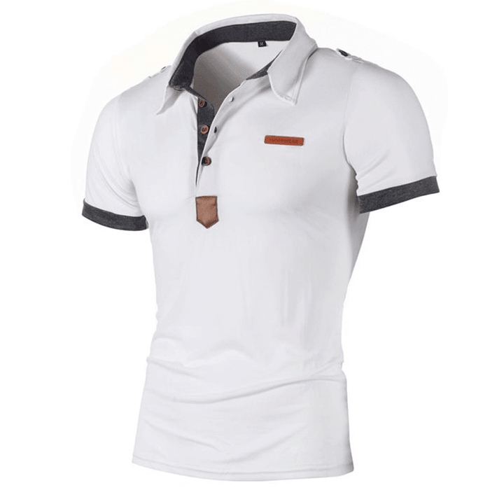 Mens Business Golf Shirt Patchwork Short Sleeve Slim Spring Summer Casual Cotton Tops - MRSLM