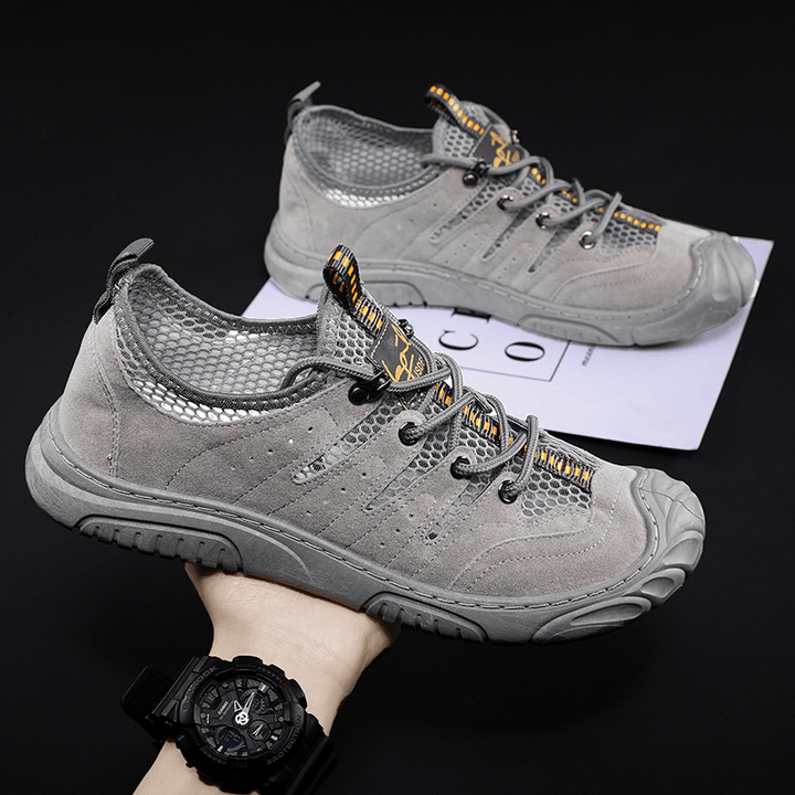 Men Leather Mesh Hollow Out Soft Sole Non Slip Closed Toe Comfy Outdoor Casual Working Shoes - MRSLM