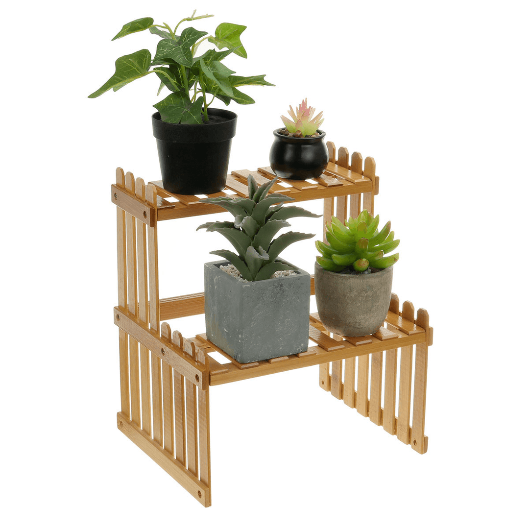 2 Tiers Succulent Plant Flower Bonsai Pot Shelf Display Storage Desk Rack Holder Mini Bookshelf - MRSLM