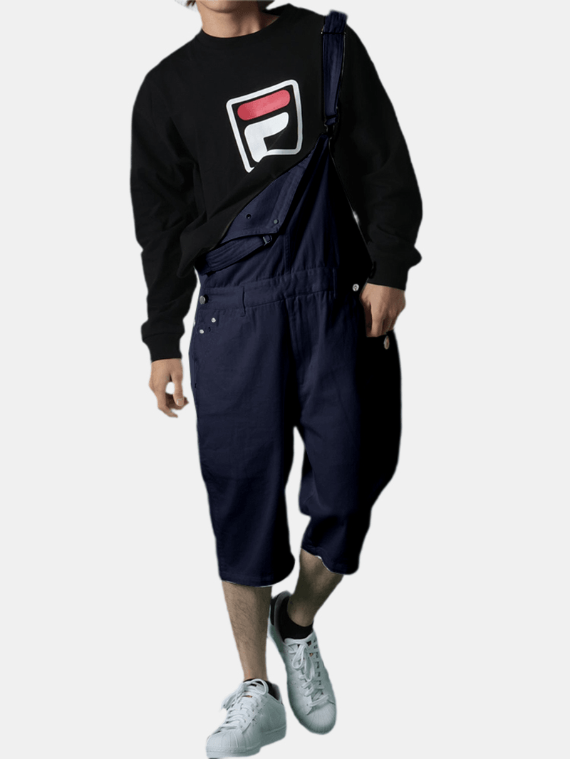Mens Solid Color Loose Casual Jumpsuit Overalls One Pants - MRSLM