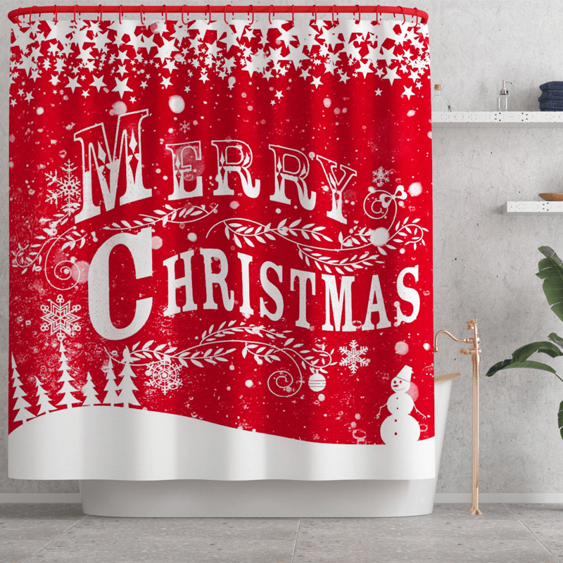 Merry Christmas Waterproof Bathroom Shower Curtain Mould Proof Toilet Cover Mat Non Slip Rug Set Home Decor - MRSLM