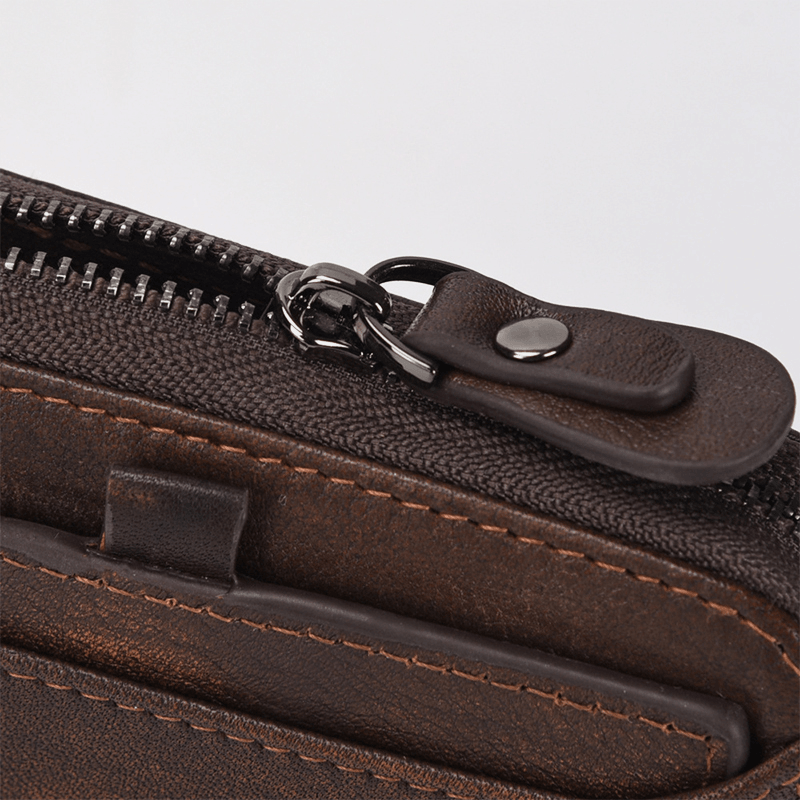 Men Genuine Leather Zipper Retro Business Multi Card Slot Leather Card Holder Wallet - MRSLM