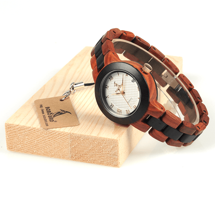 BOBO BIRD M19 Roman Number Date Display Women Wrist Watch Wooden Quartz Watch - MRSLM