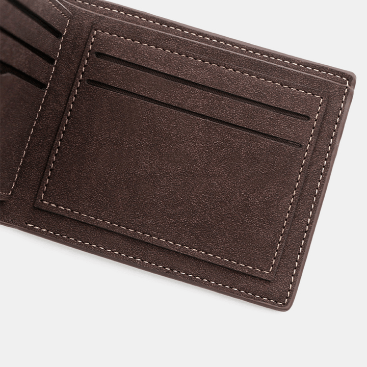 Men PU Matte Leather 9 Card Slot Card Holder Fashion Short Bifold Outer Button Coin Purse Money Clip Wallet - MRSLM