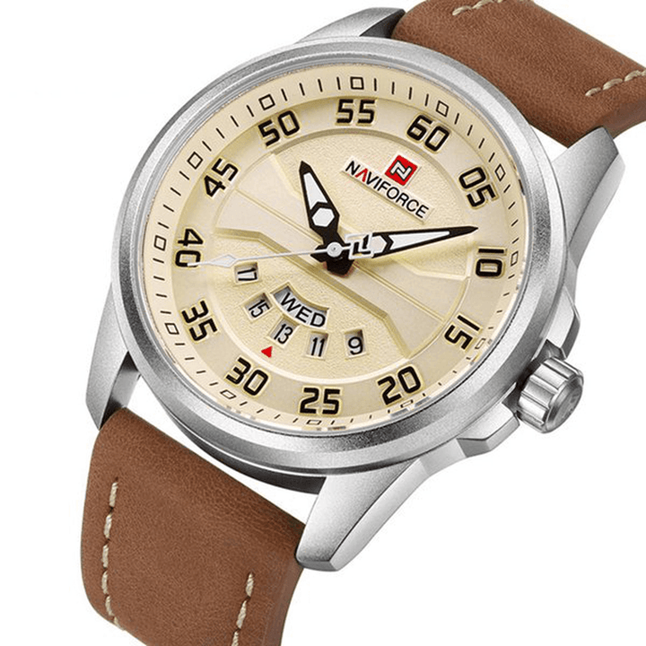 NAVIFORCE NF9124 Men Watch Leather Strap Simple Dial Male Quartz Wrist Watch - MRSLM