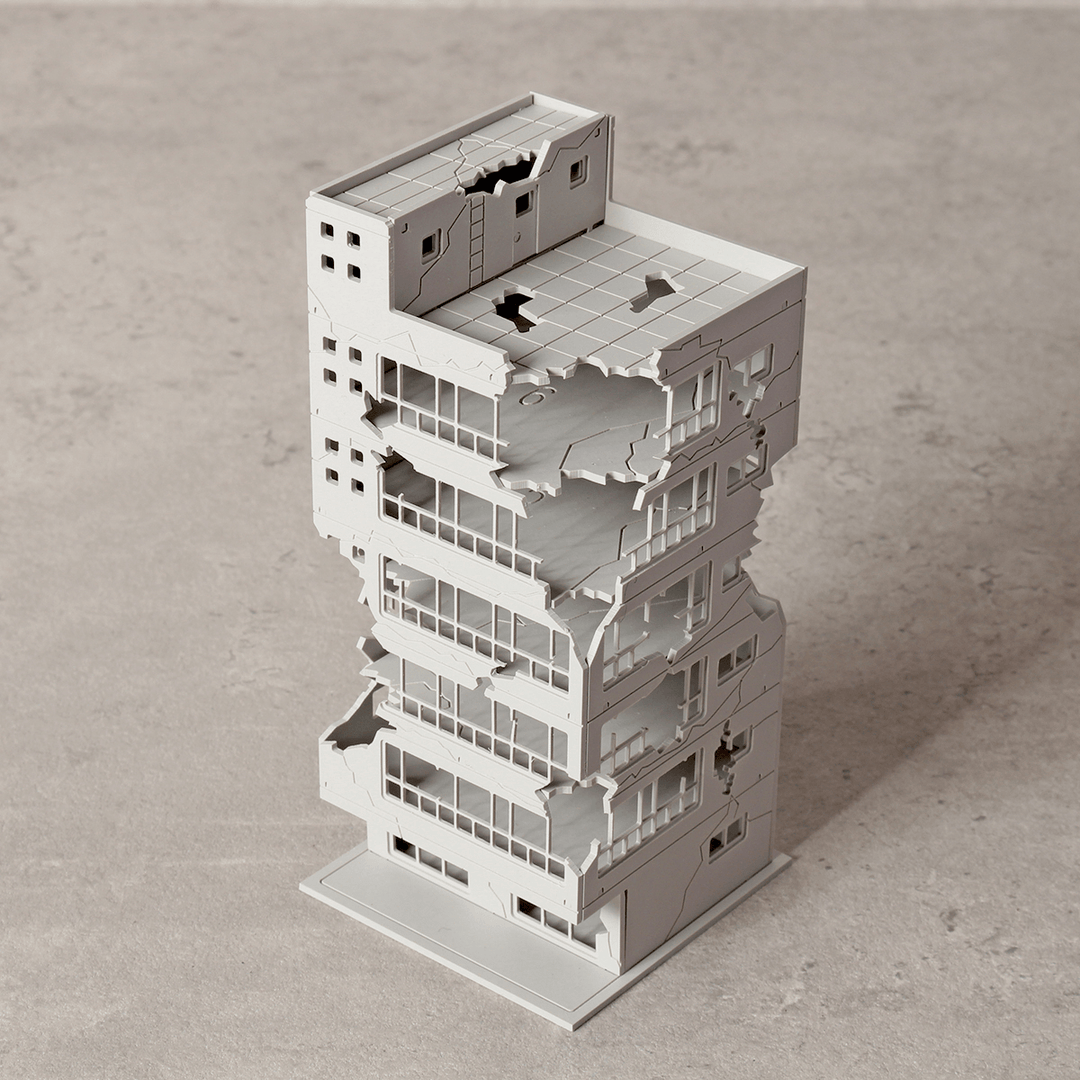 Scale 1/144 White Battle Corner Ruined Building Model Building for Home Decoration - MRSLM