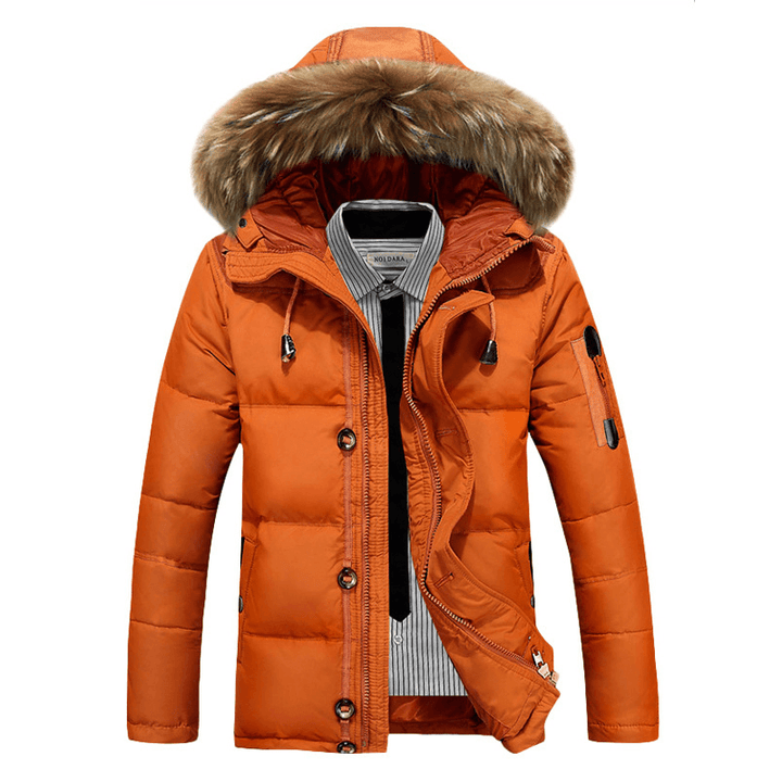 Mens Winter Thick Warm down Jacket Furry Hood Padded Parka - MRSLM